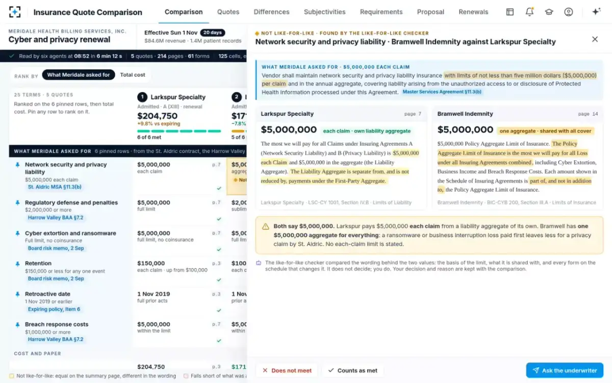 Insurance Quote Comparison — Not like-for-like