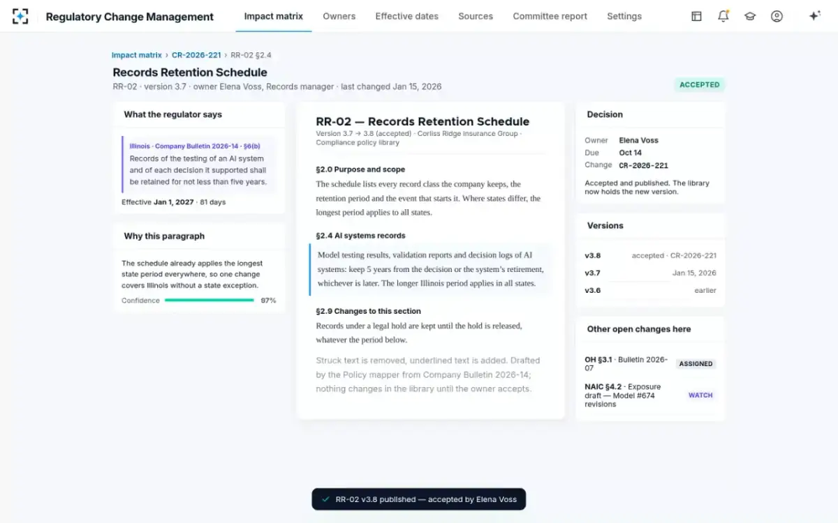 Regulatory Change Management — Accepted by the owner