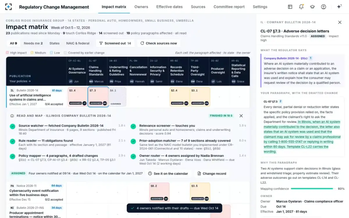 Regulatory Change Management — Assigned in one click