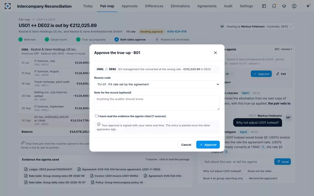 Intercompany Reconciliation — Approve with a reason code