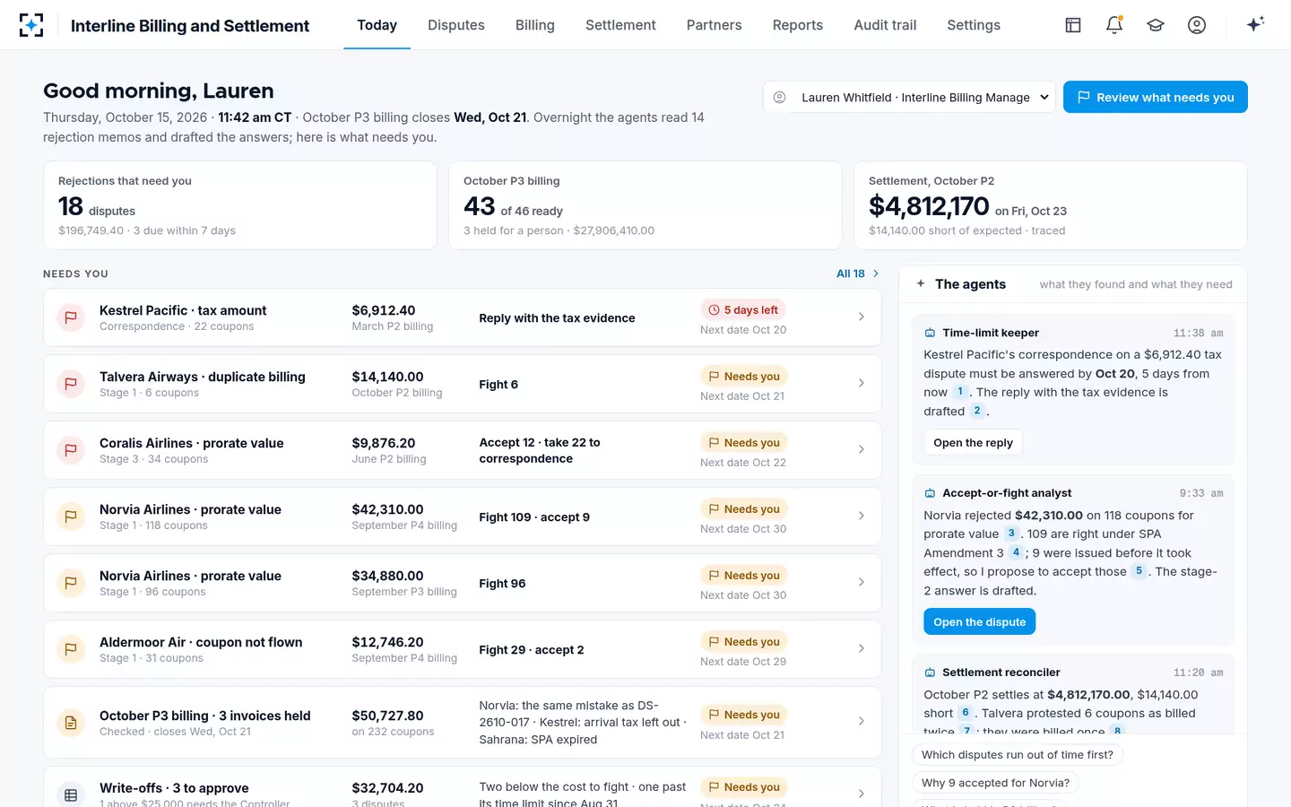 Interline Billing and Settlement — Today