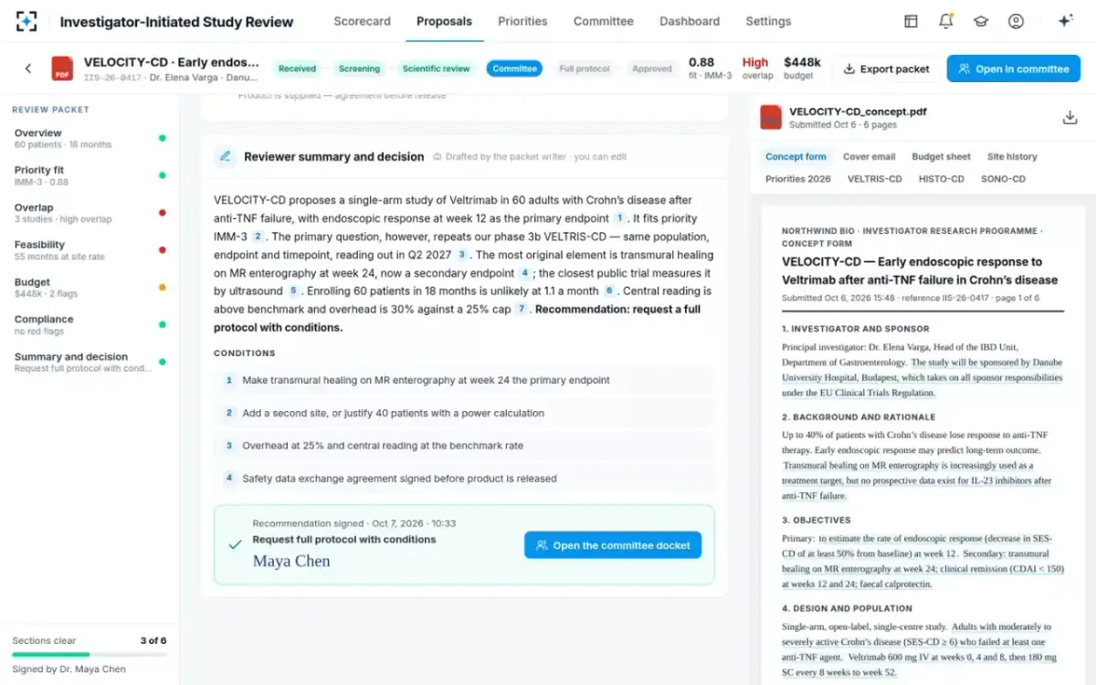 Investigator-Initiated Study Review — Recommendation signed