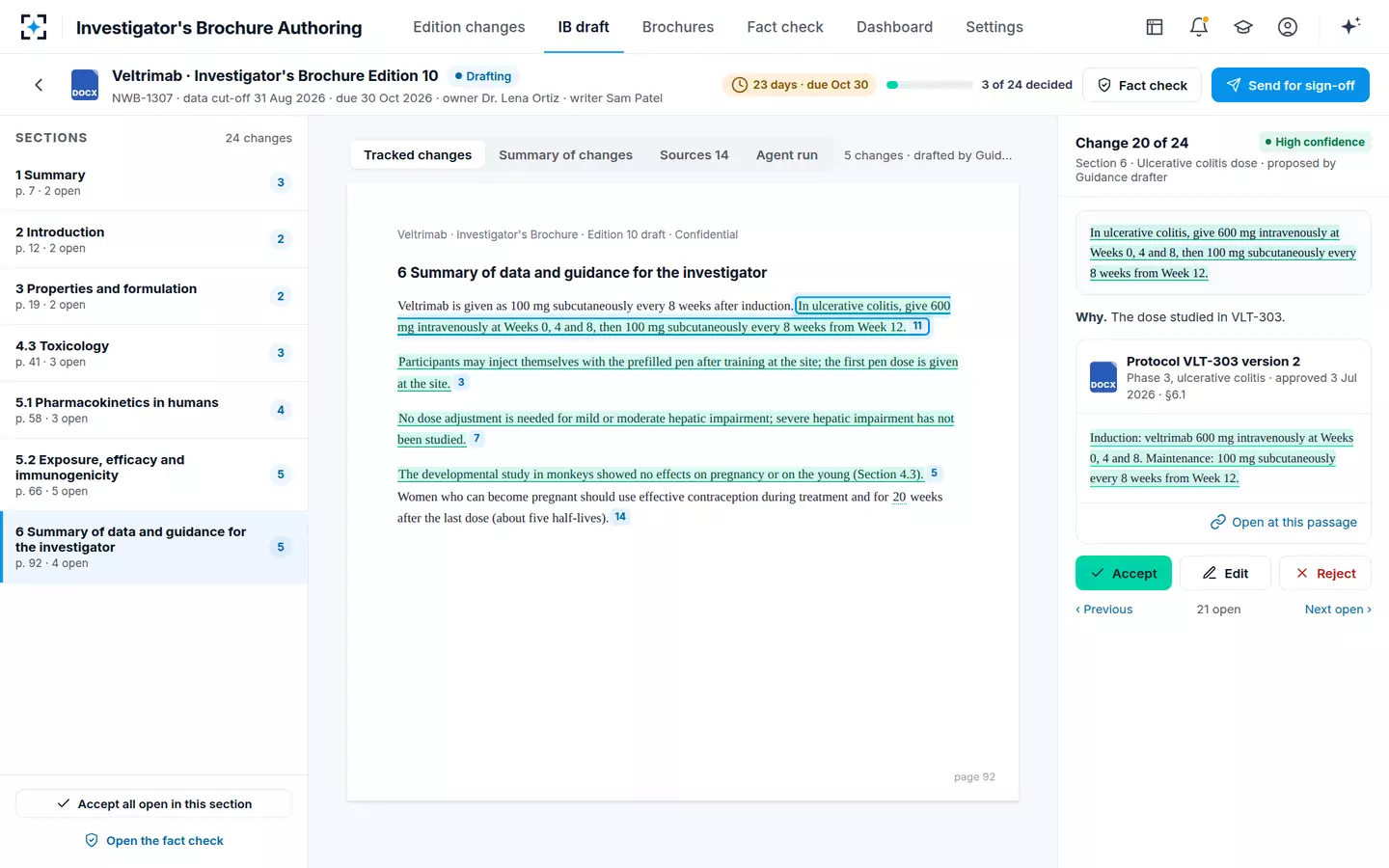 Investigator's Brochure Authoring — Section 6 in the draft