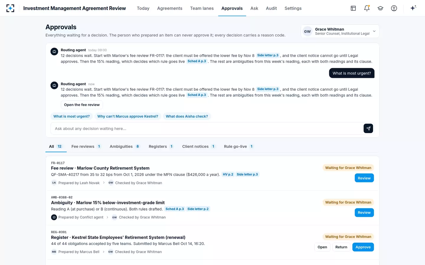 Investment Management Agreement Review — Approvals and what to decide first