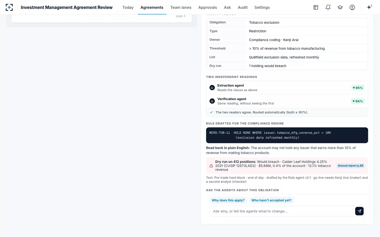 Investment Management Agreement Review — Investment guideline coding with a dry run