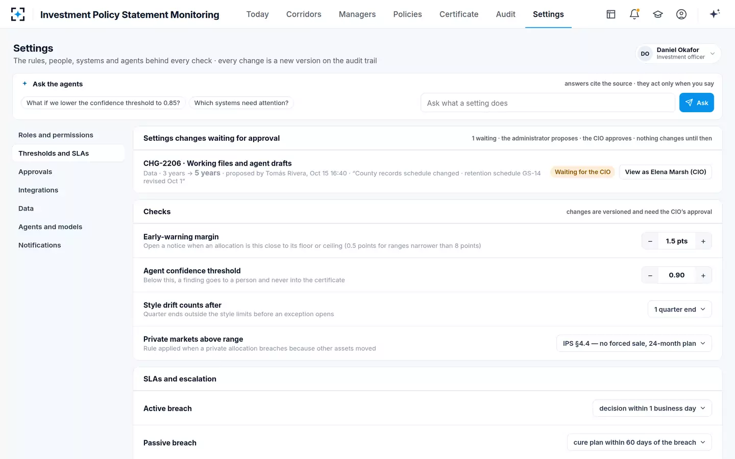 Investment Policy Statement Monitoring — Thresholds and SLAs