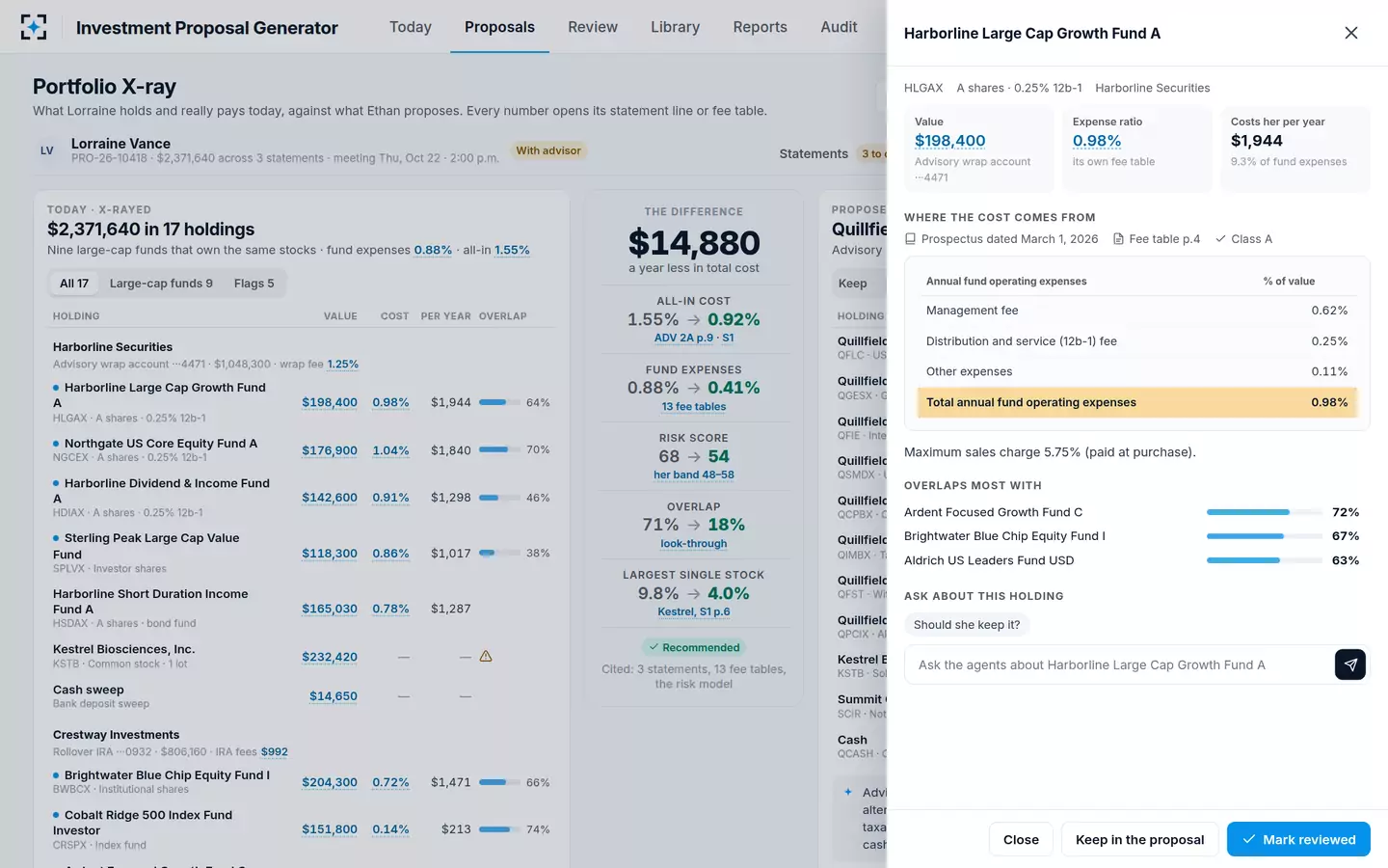 Investment Proposal Generator — One fund's fees, from its prospectus