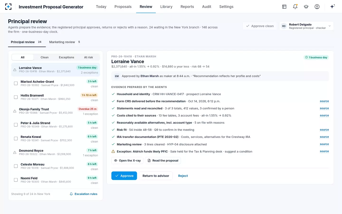 Investment Proposal Generator — Principal review