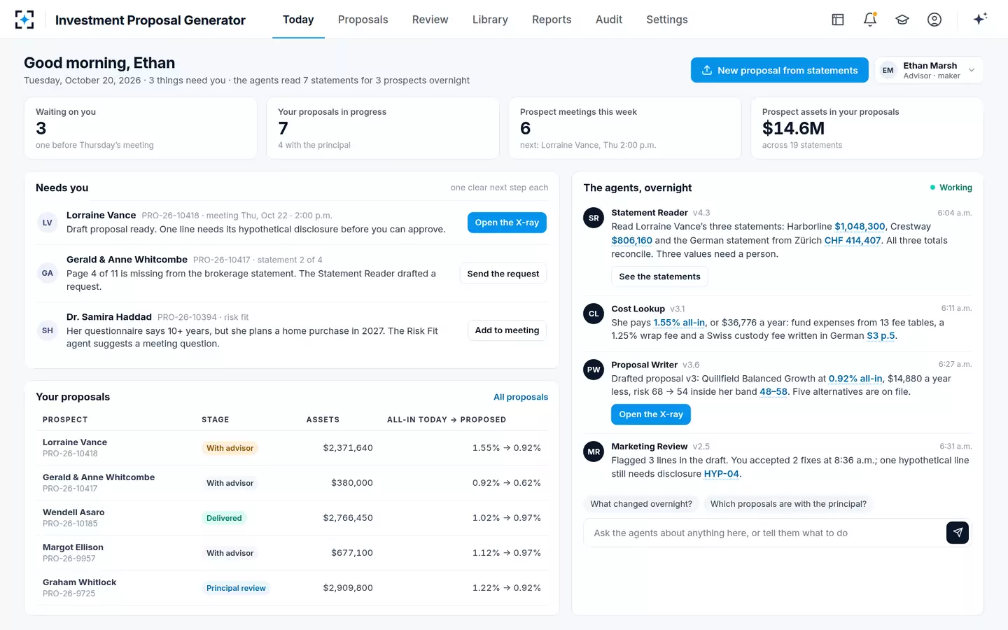 Investment Proposal Generator — The advisor's morning