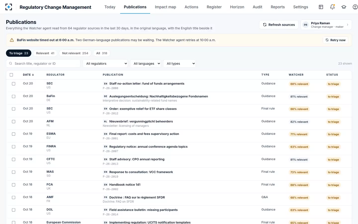 Regulatory Change Management — Regulatory horizon scanning