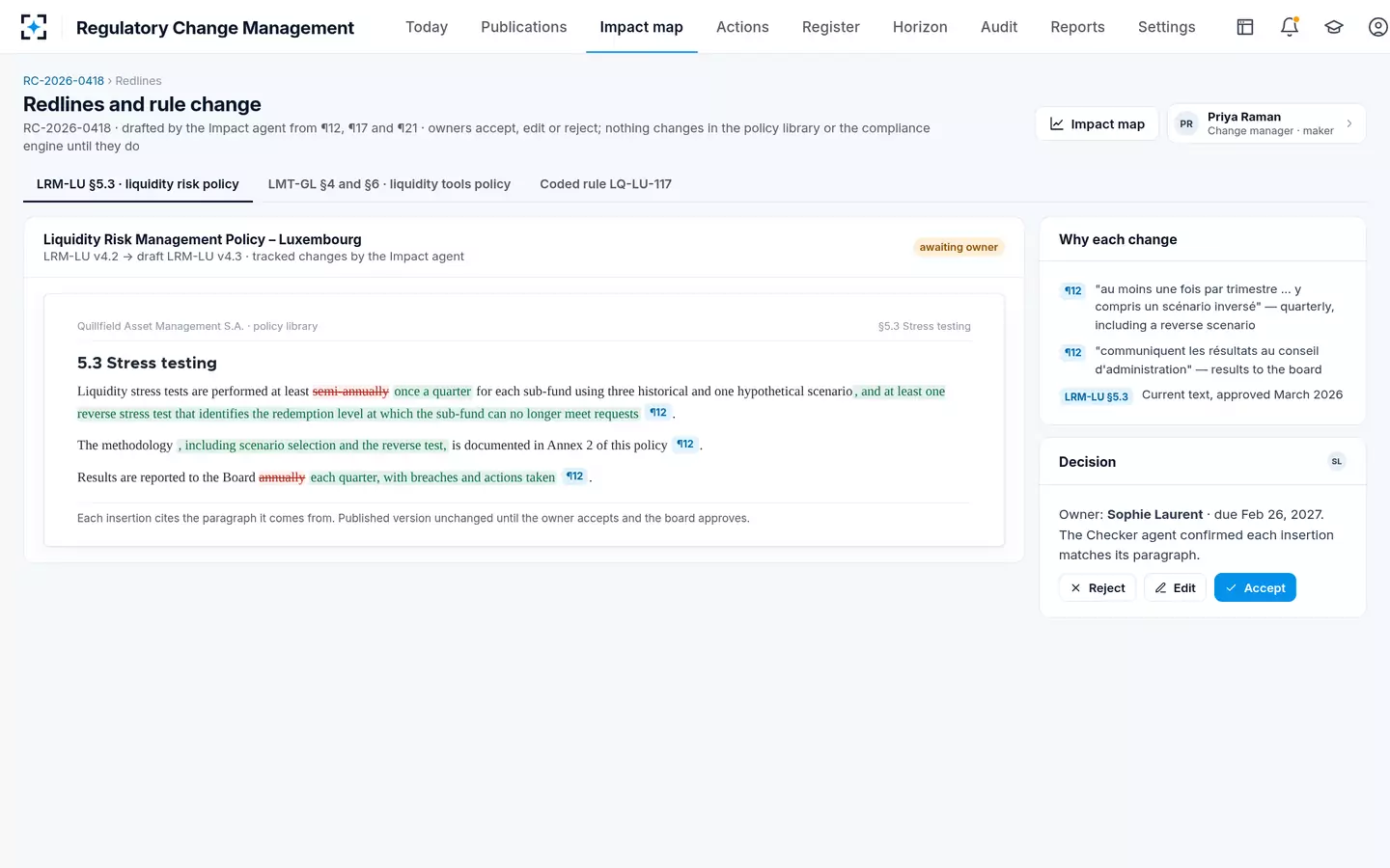 Regulatory Change Management — Policy redlines