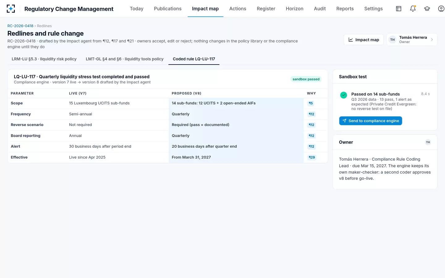 Regulatory Change Management — The coded rule change