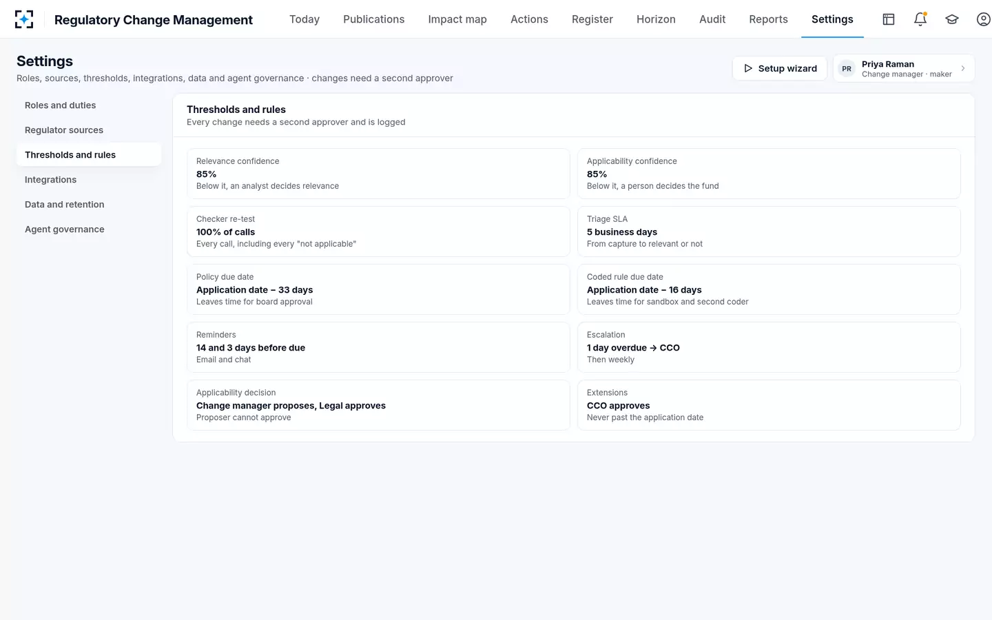 Regulatory Change Management — Thresholds and rules