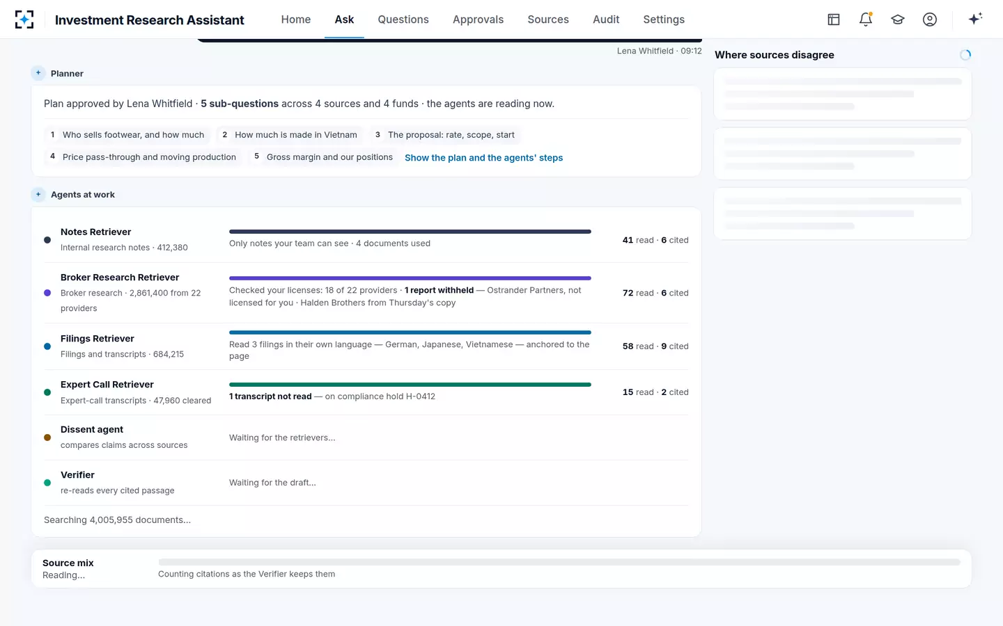 Investment Research Assistant — Agents reading every source