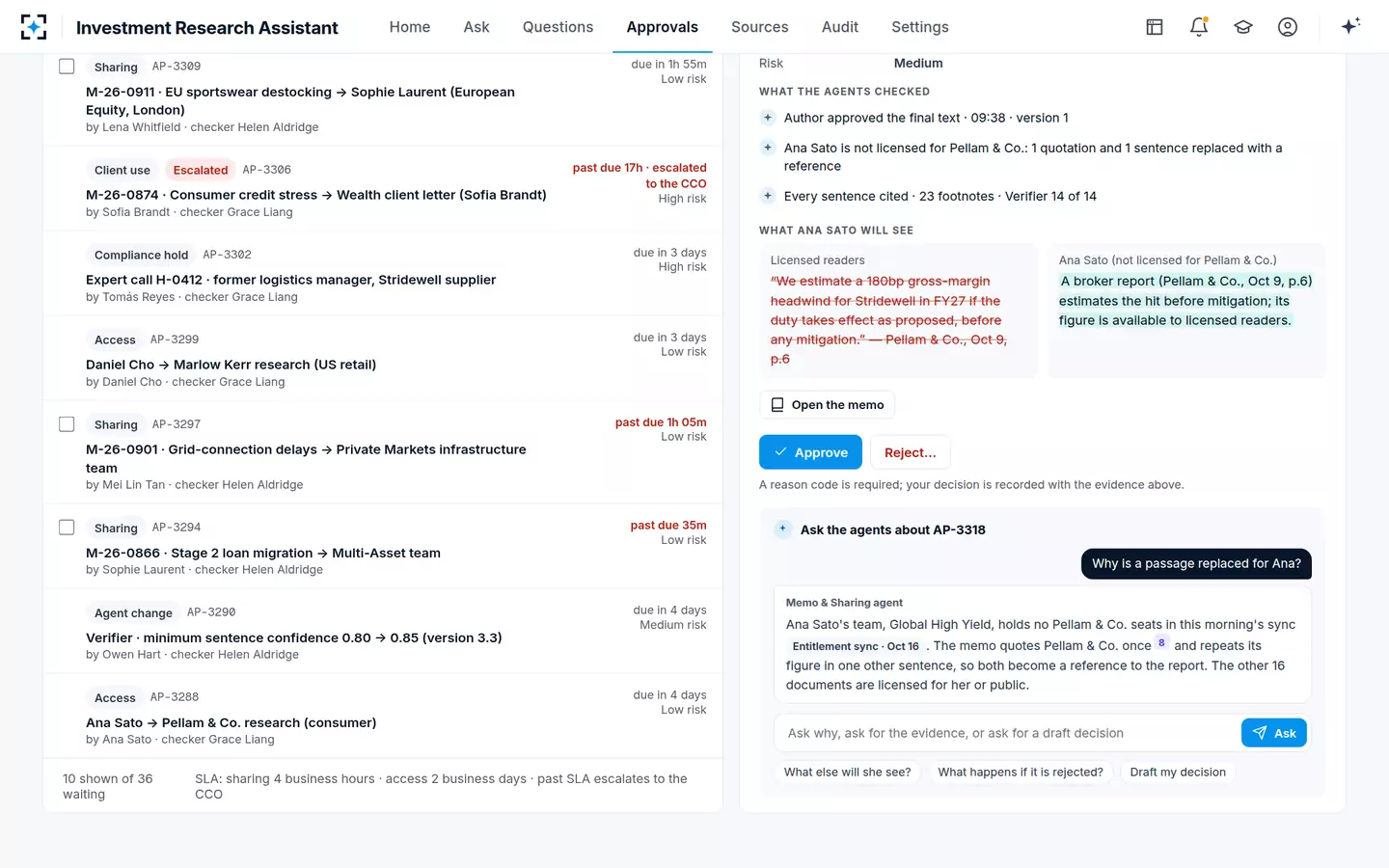 Investment Research Assistant — Approving a share outside the team