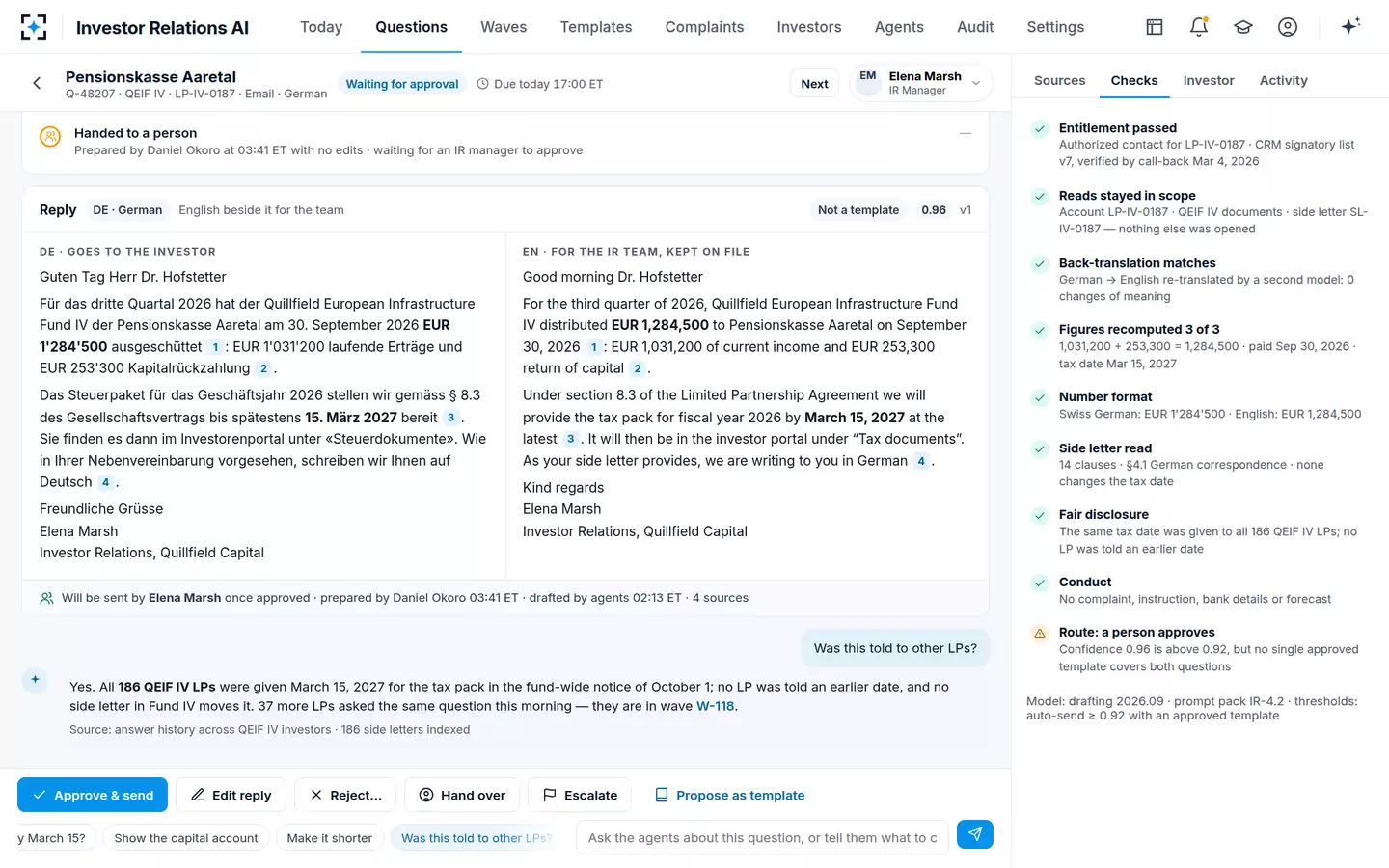Investor Relations AI — Asking the agents about a reply