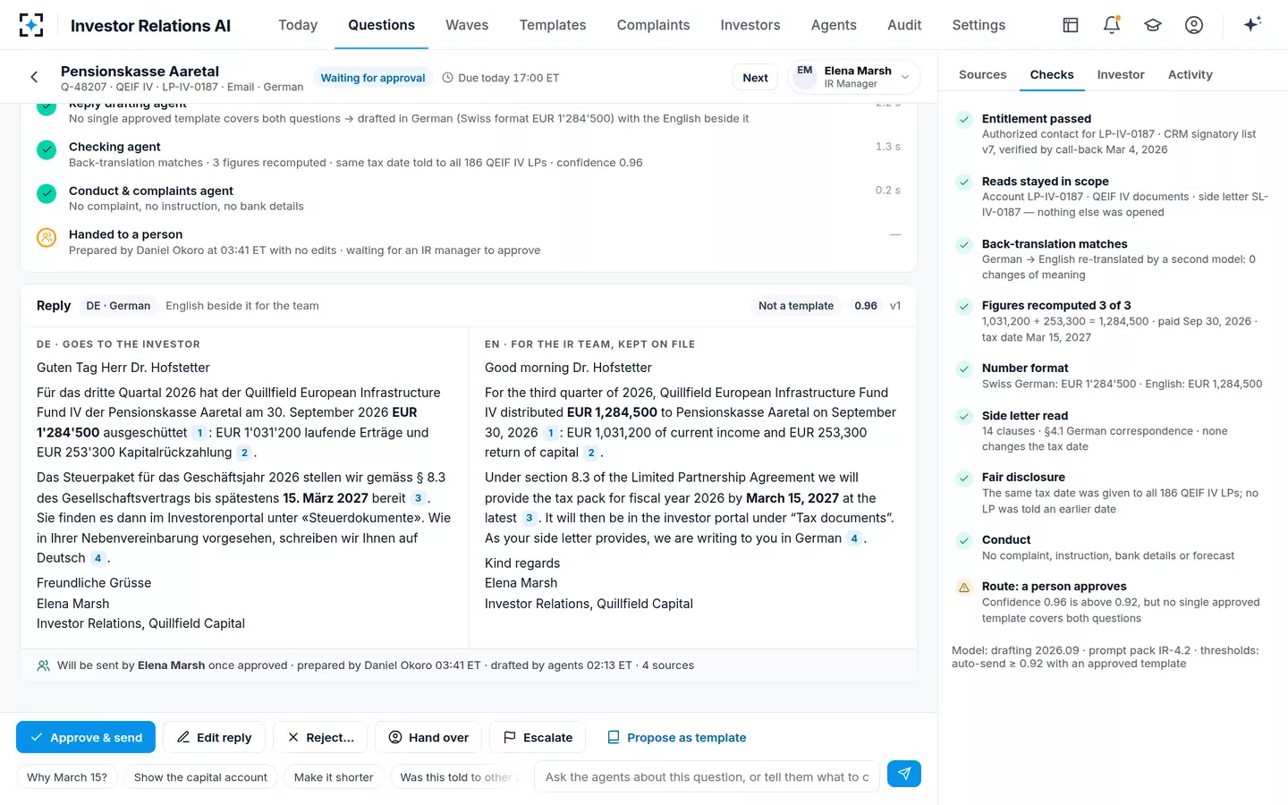 Investor Relations AI — The checks before approval
