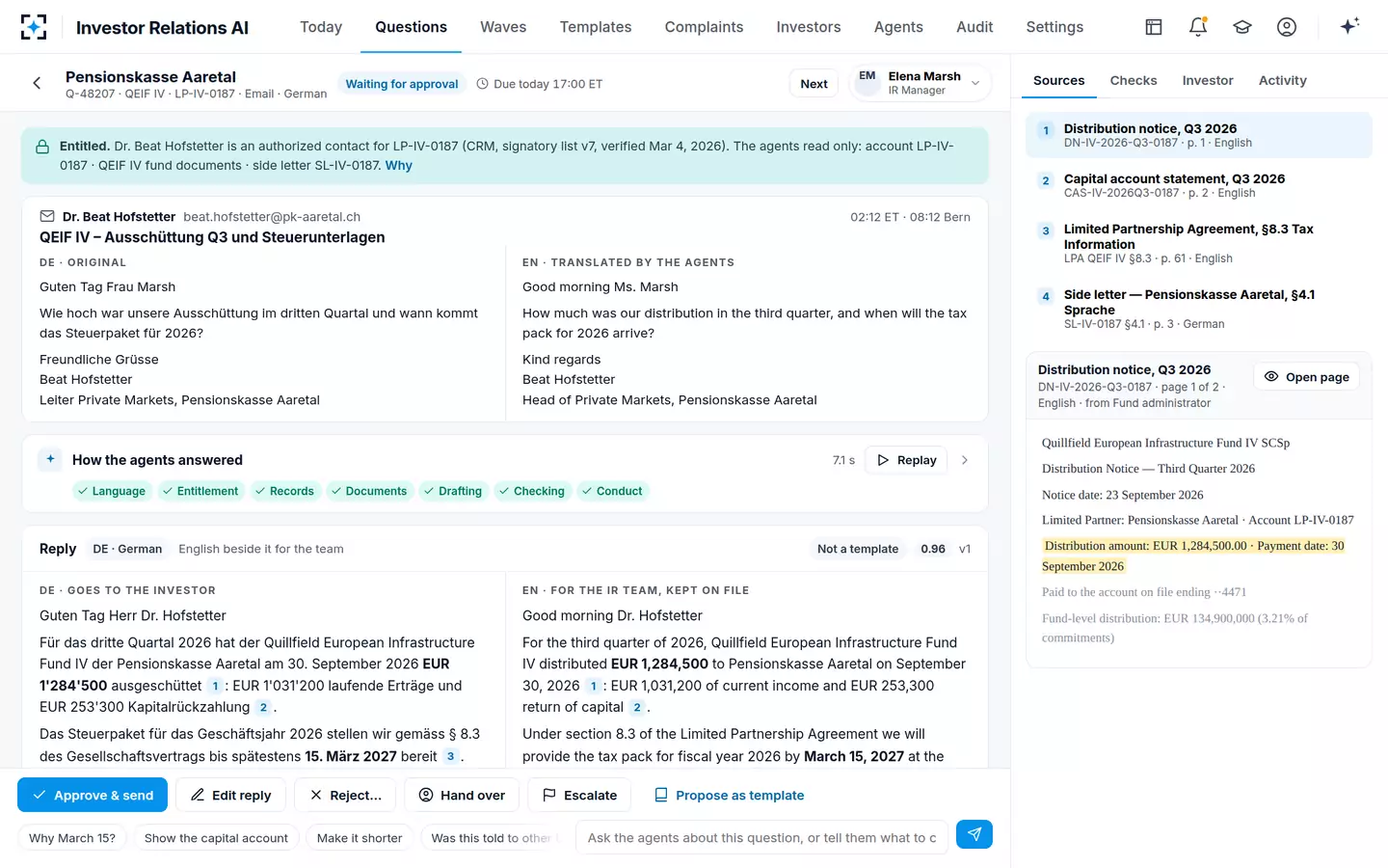 Investor Relations AI — An LP question in two languages