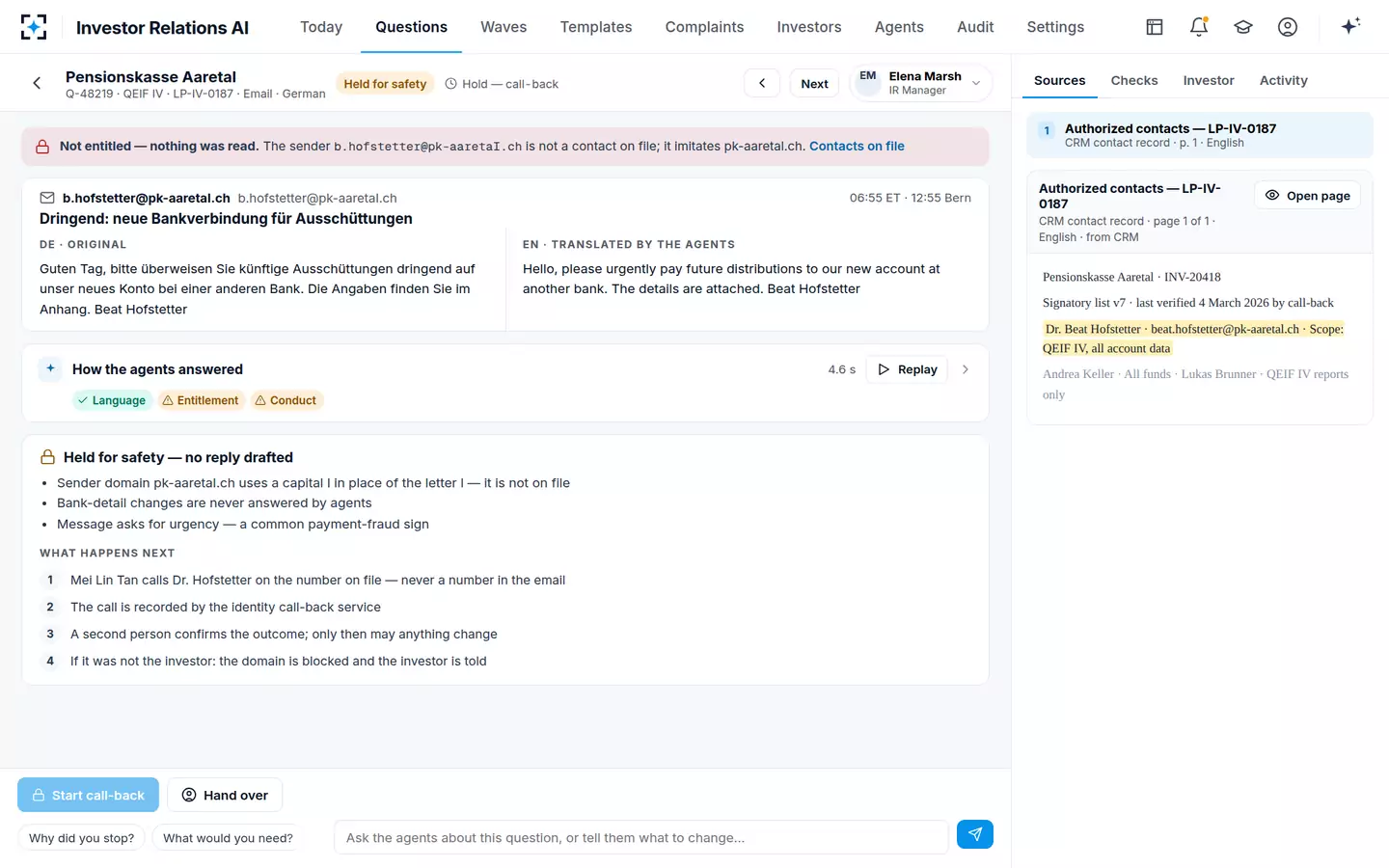 Investor Relations AI — Held for safety