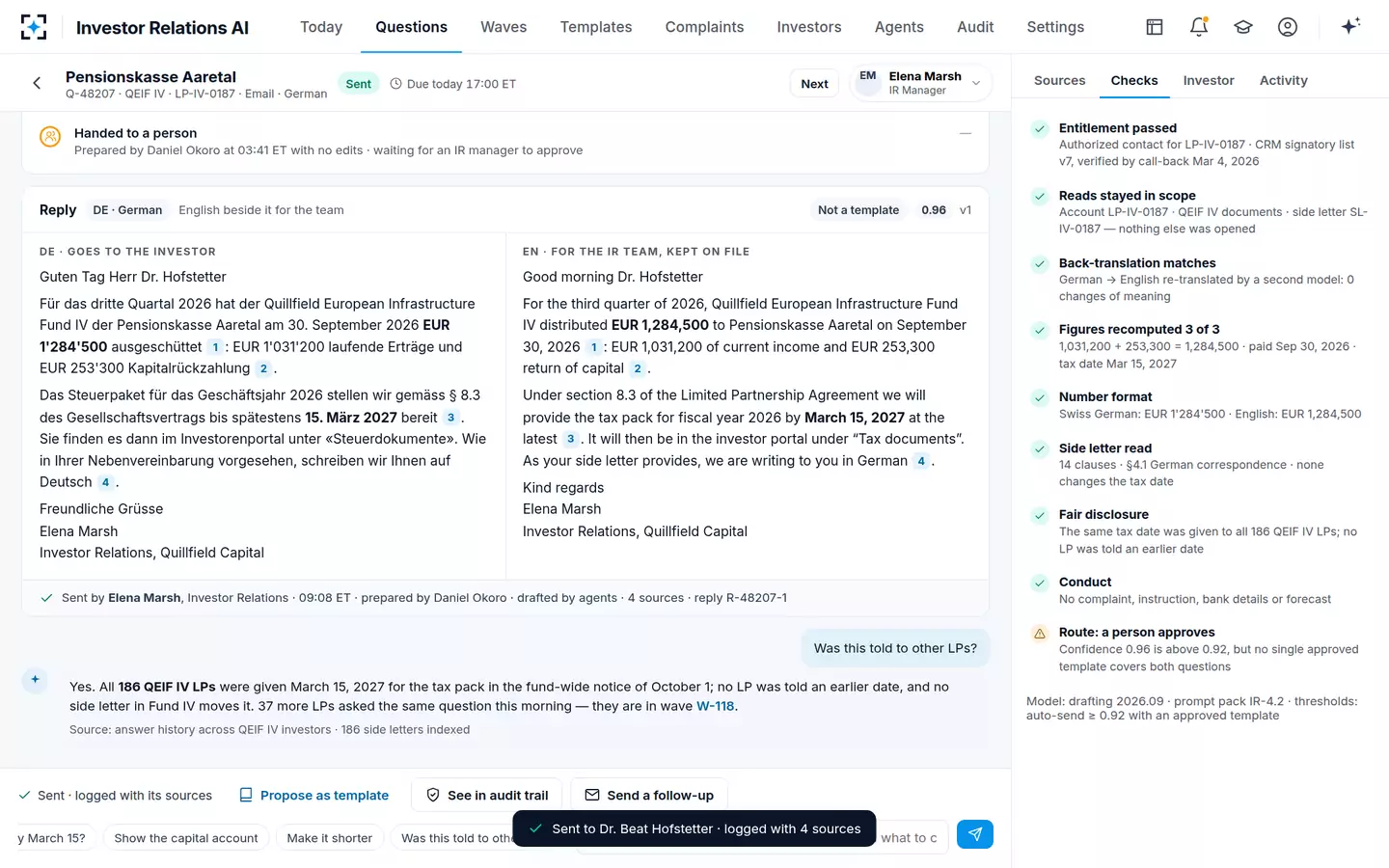 Investor Relations AI — Sent, with a named sender
