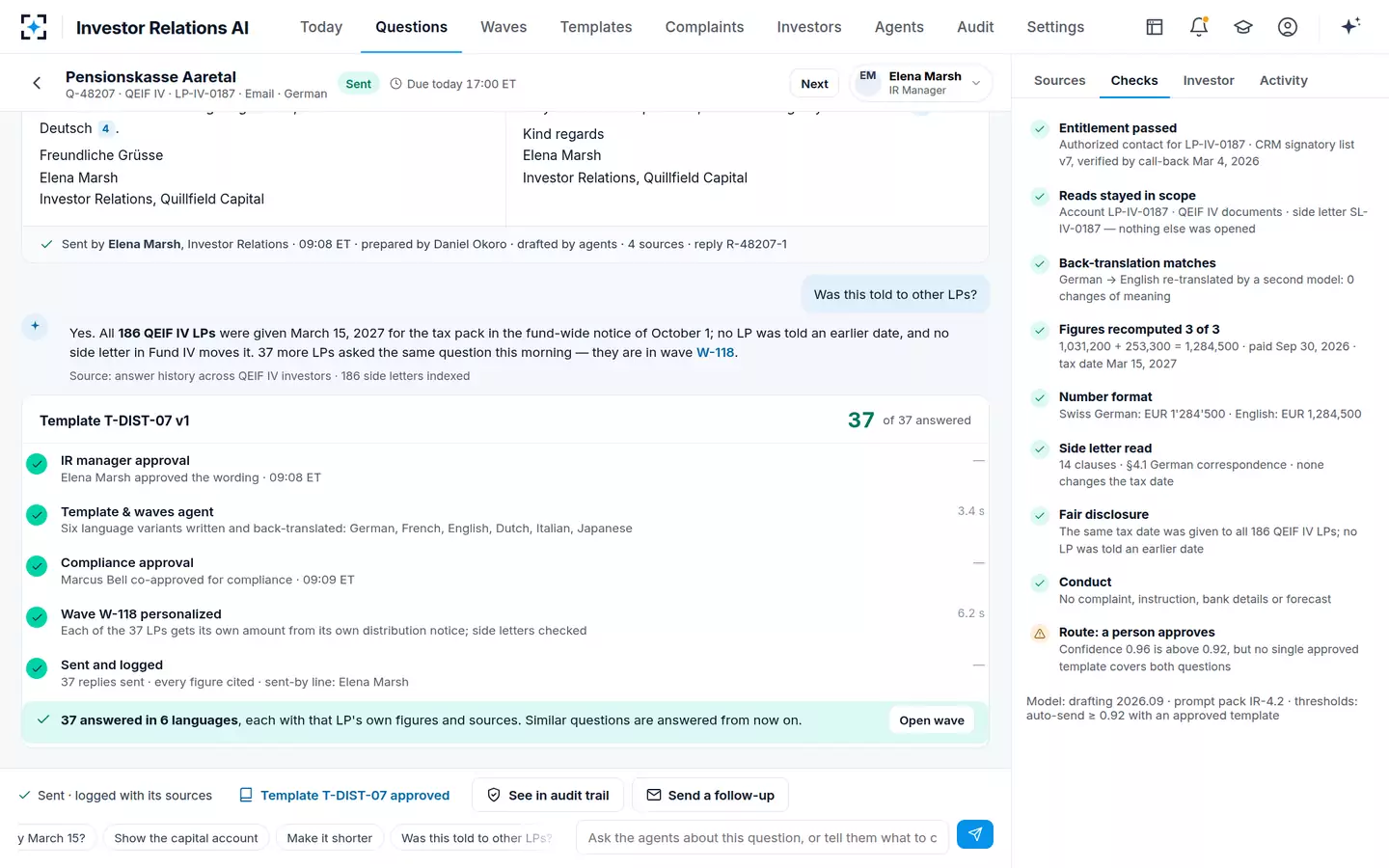 Investor Relations AI — Approved once, 37 answered