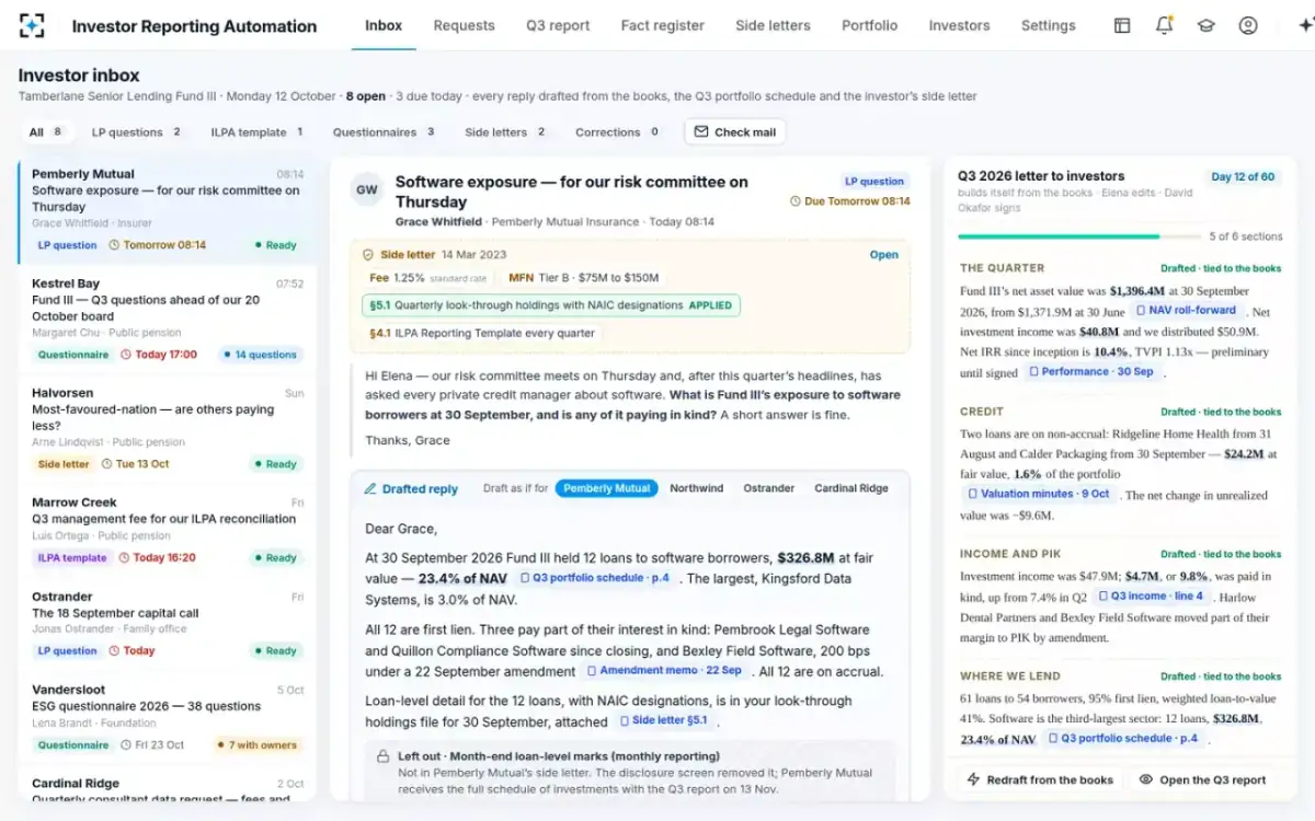 Investor Reporting Automation — A reply, drafted under the question