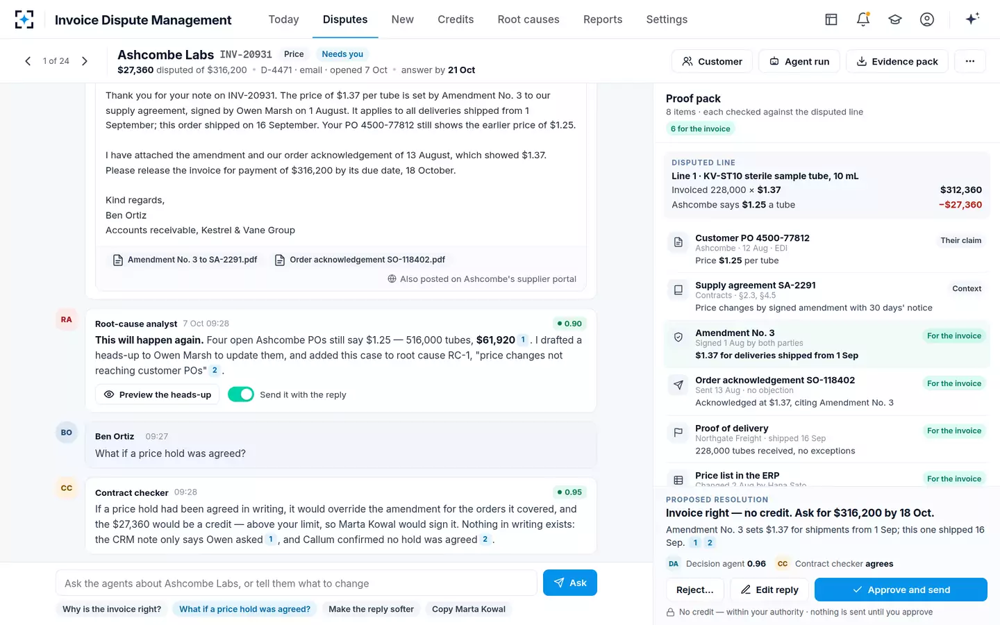 Invoice Dispute Management — Asking inside the case