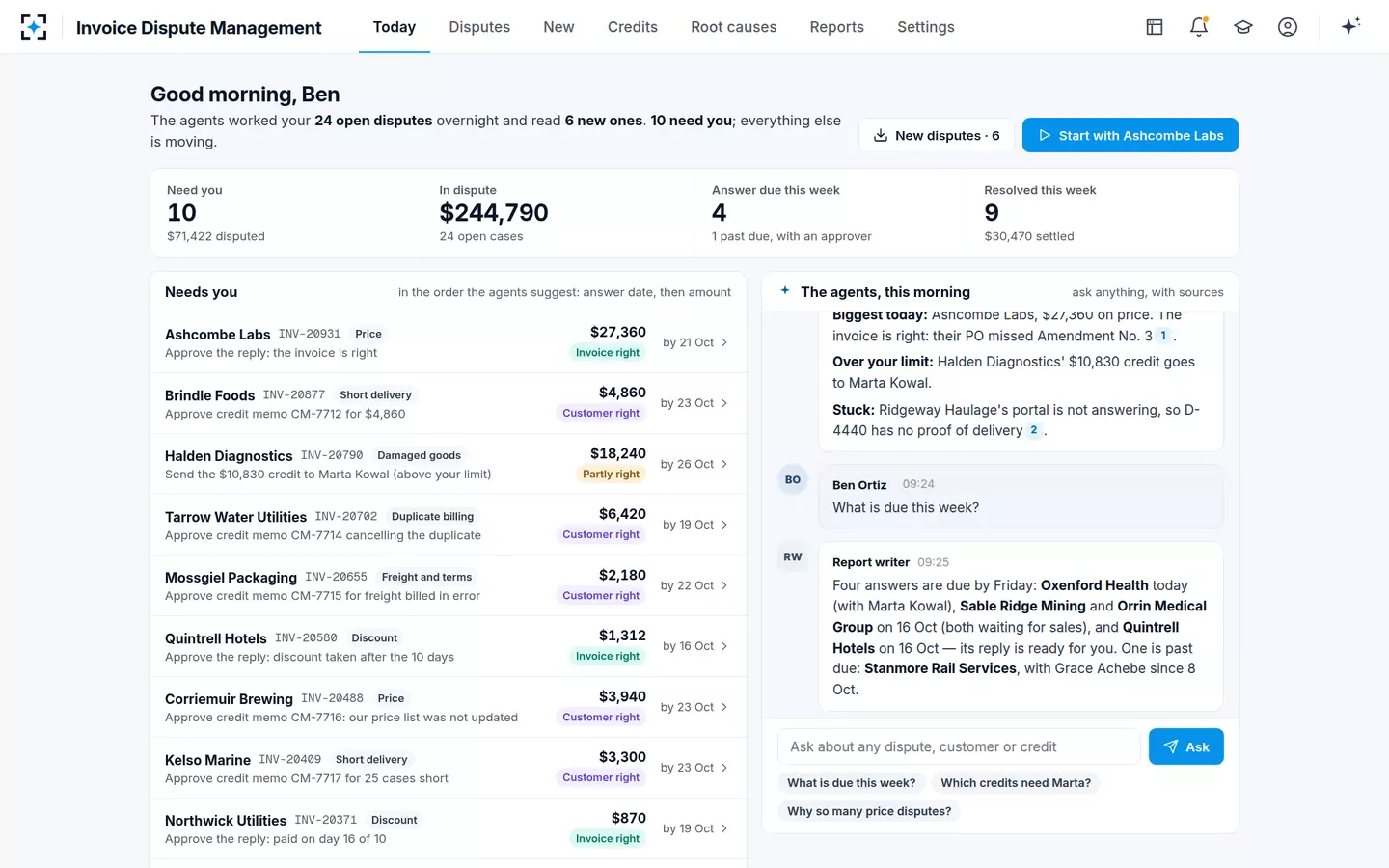 Invoice Dispute Management — Asking the morning brief