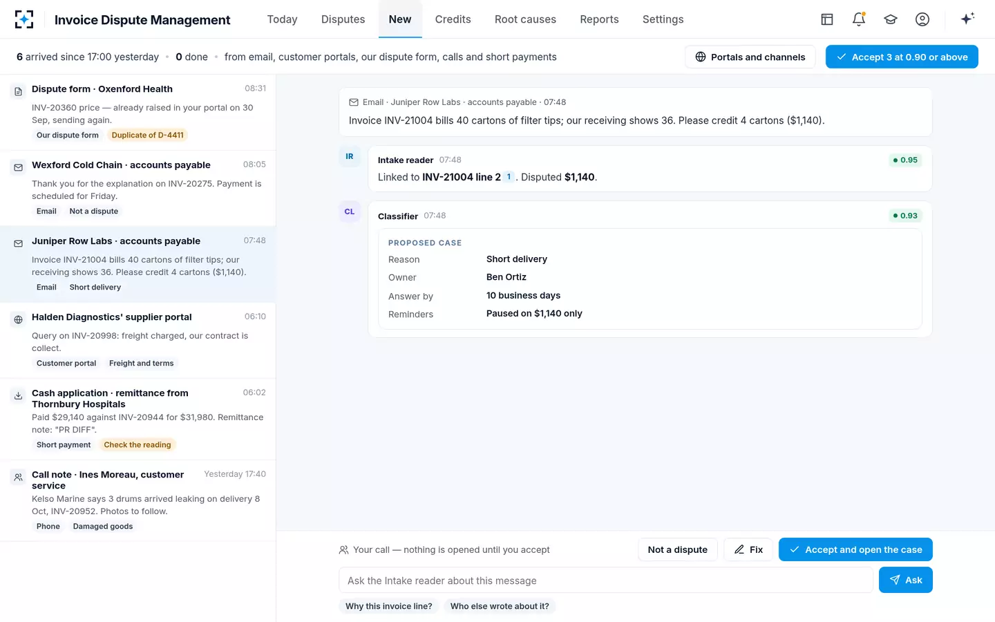 Invoice Dispute Management — New disputes