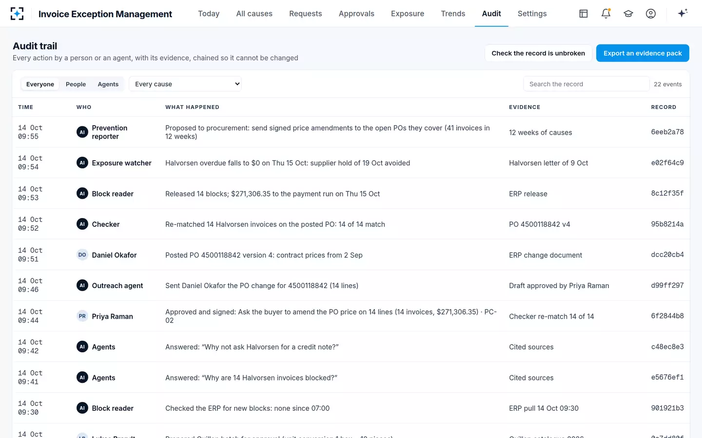 Invoice Exception Management — Audit trail