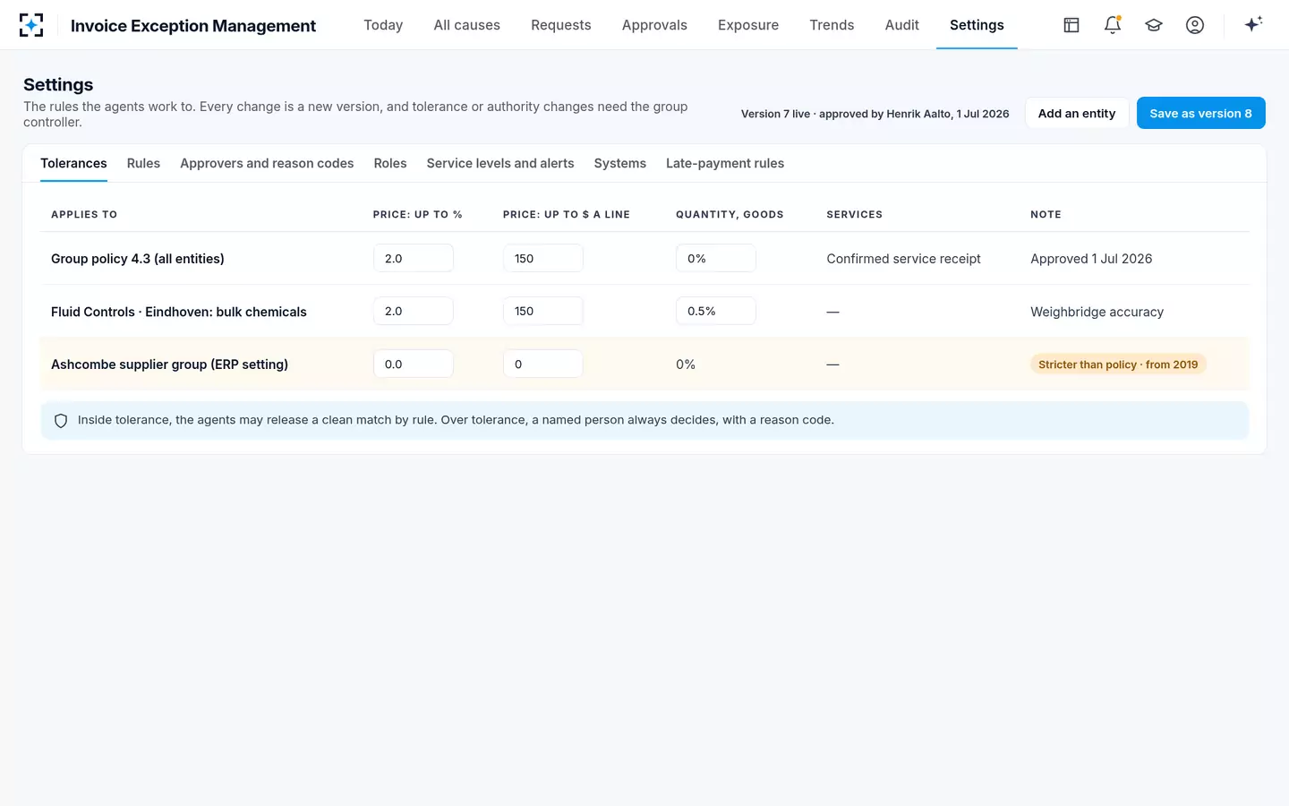 Invoice Exception Management — Your rules