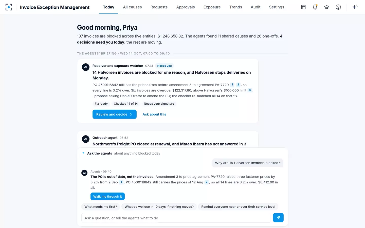 Invoice Exception Management — Ask the agents