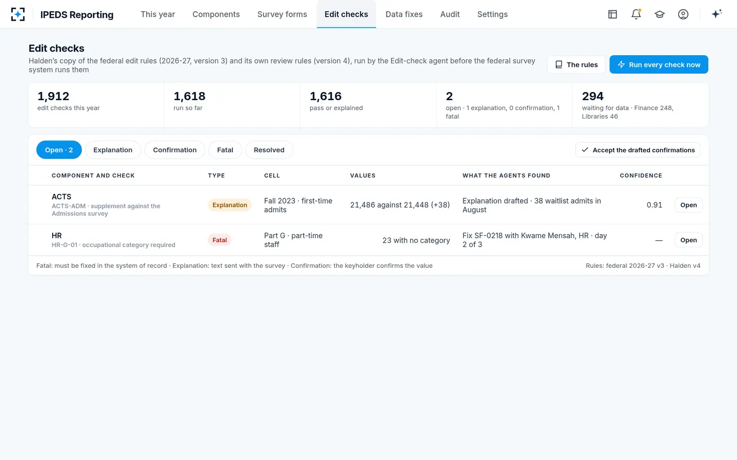 IPEDS Reporting — Every IPEDS edit check, run before the federal system