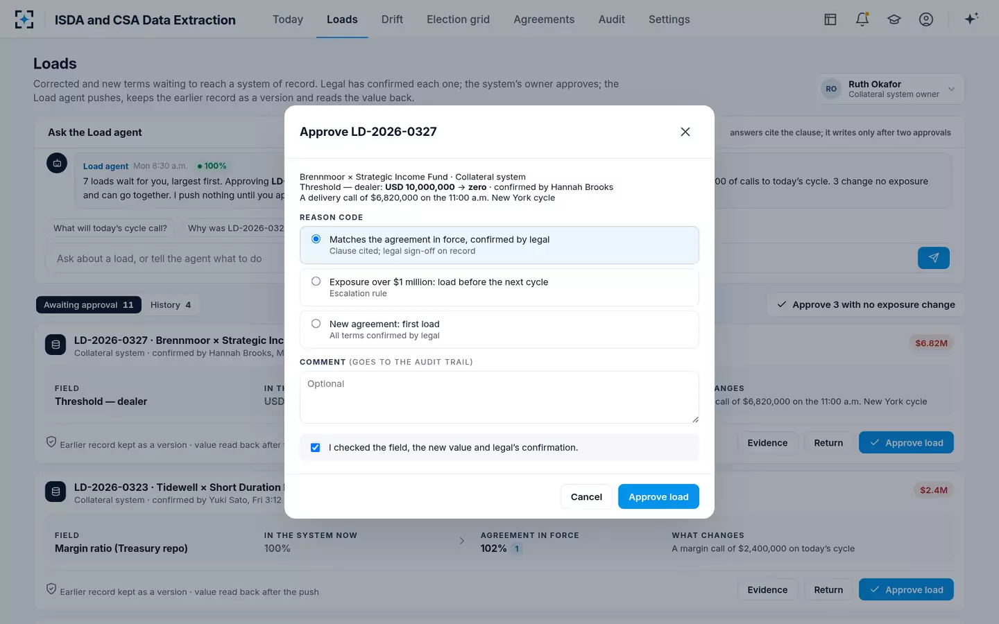 ISDA and CSA Data Extraction — The system owner approves the load