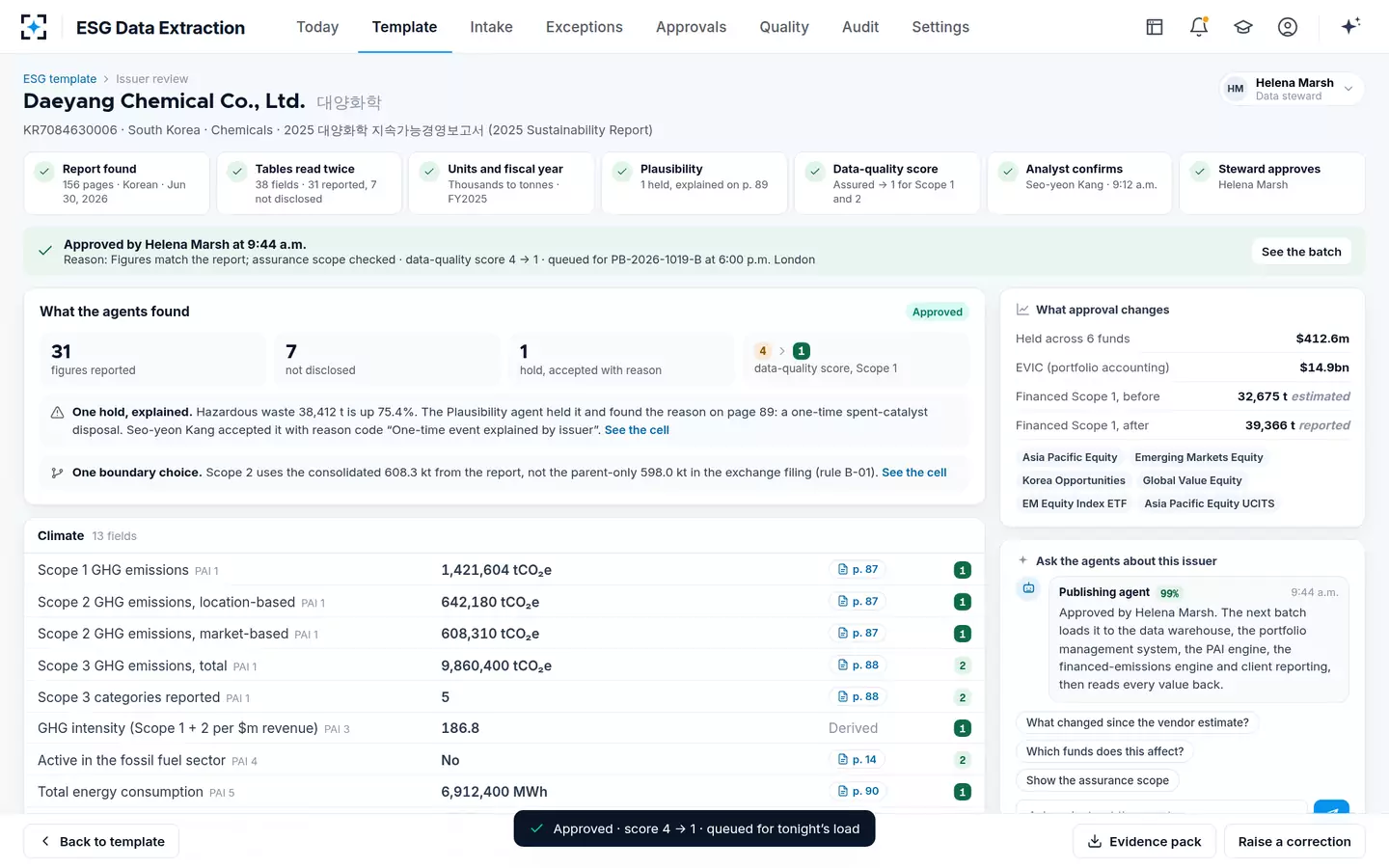 ESG Data Extraction — Approved and queued