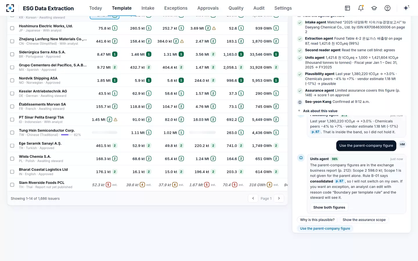 ESG Data Extraction — Asking the agents about a value