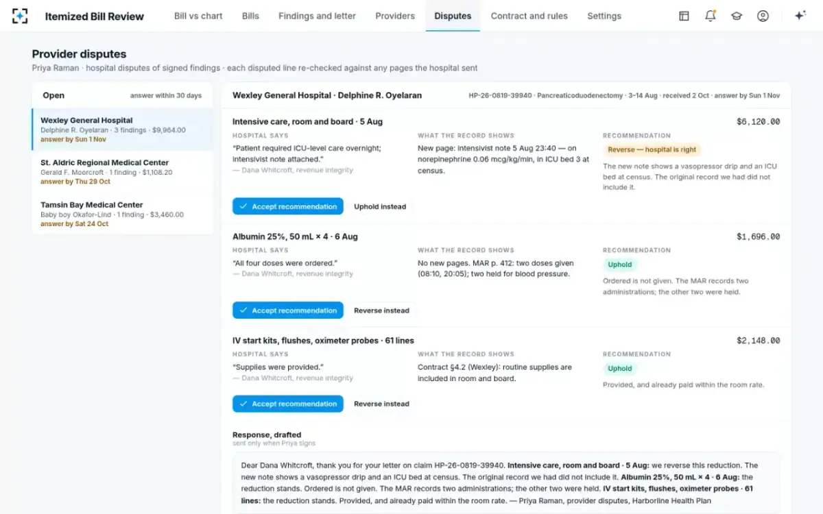 Itemized Bill Review — Provider disputes