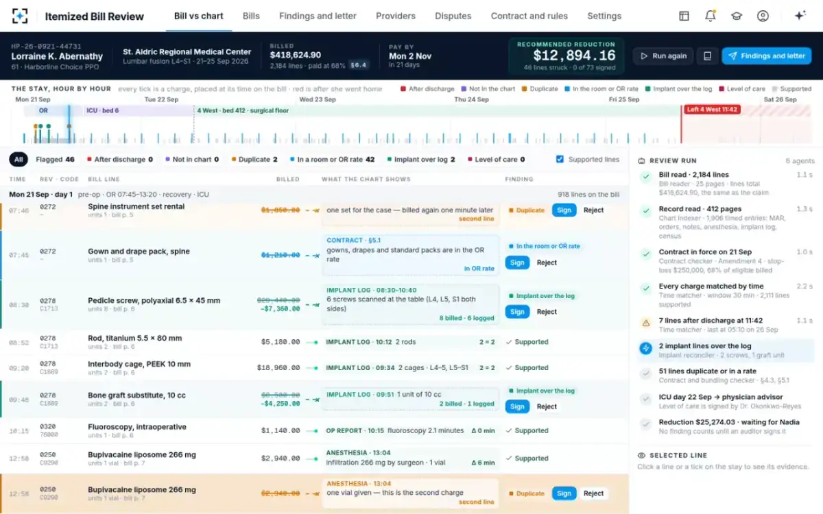 Itemized Bill Review — The review, running