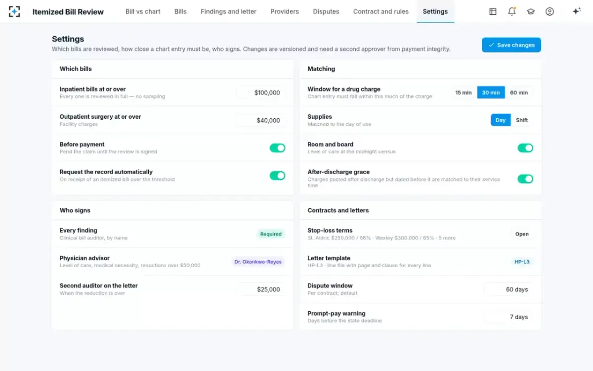 Itemized Bill Review — Settings