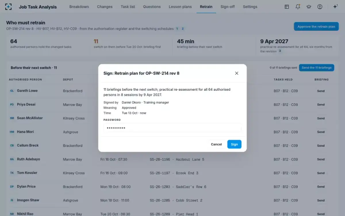 Job Task Analysis — Approve the retrain plan