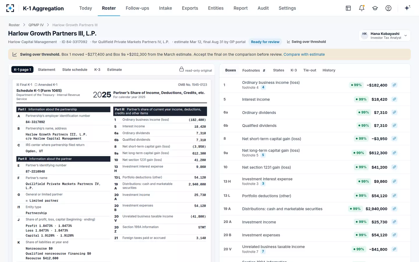 K-1 Aggregation — One K-1, every box cited