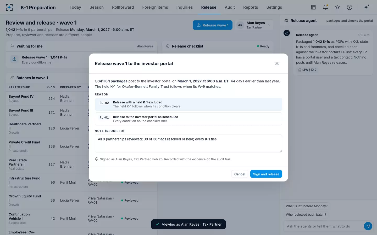 K-1 Preparation — Release to the investor portal