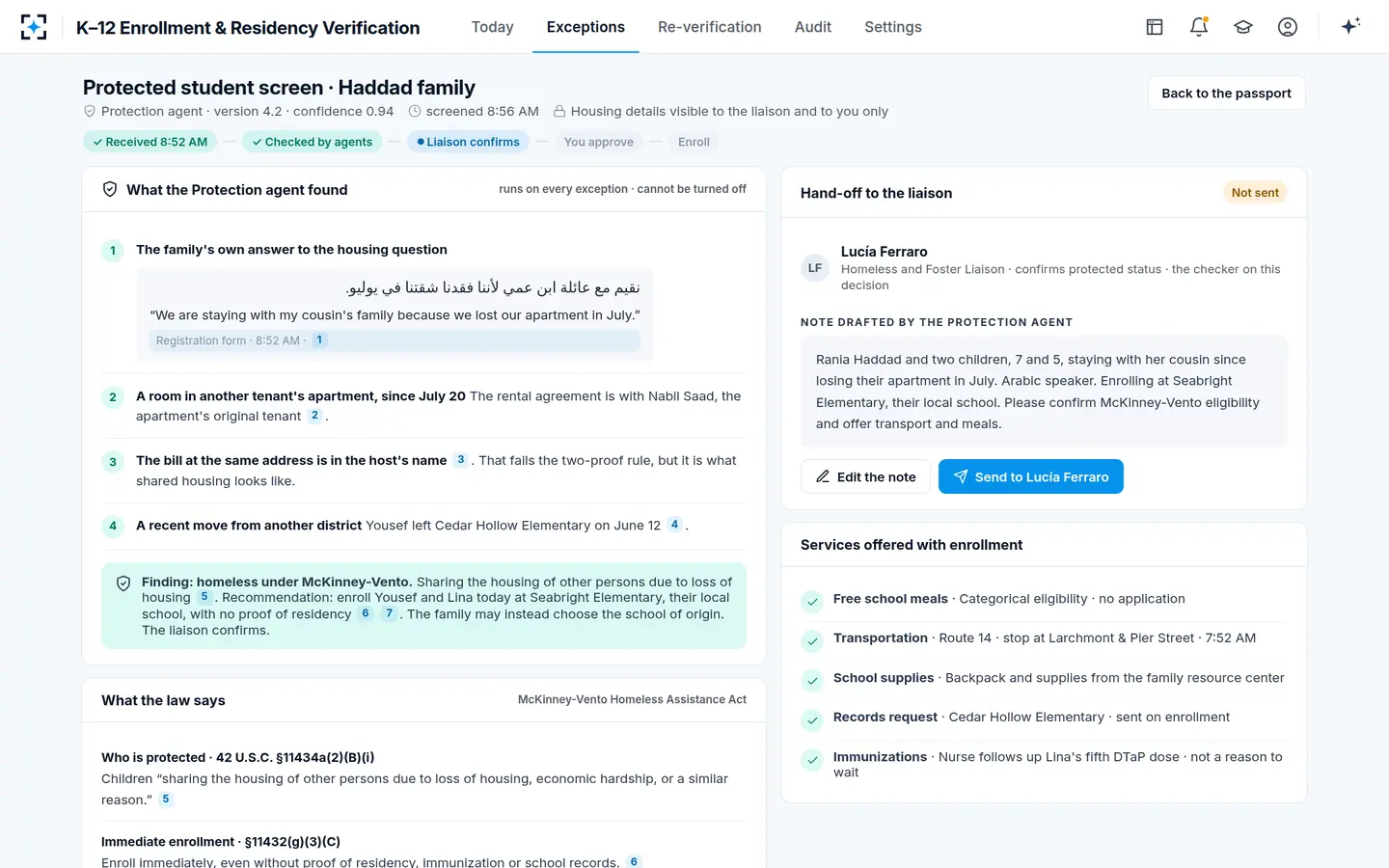 K–12 Enrollment & Residency Verification — Protected student screen