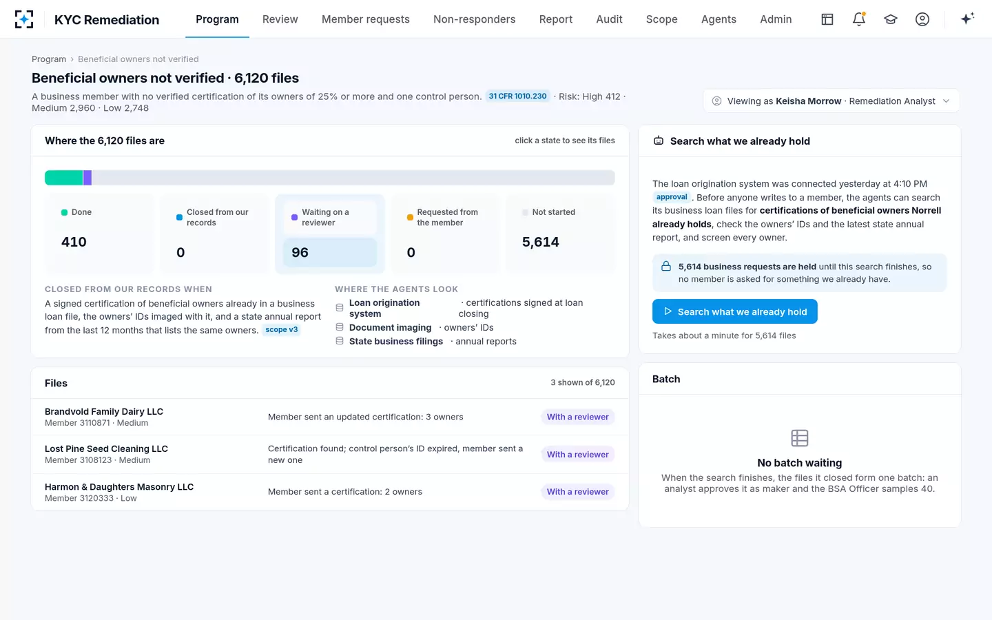 KYC Remediation — A cohort before the search