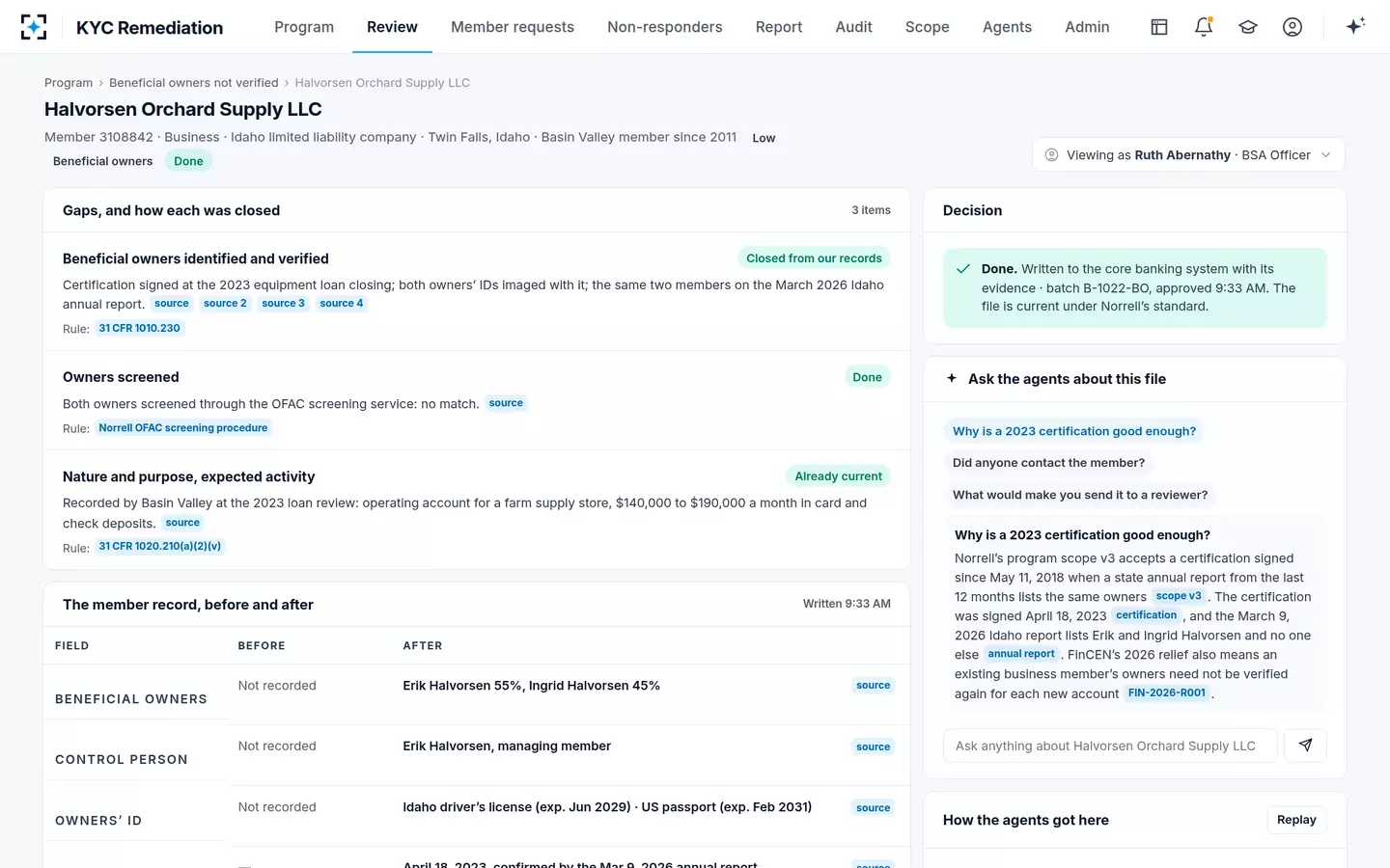 KYC Remediation — One member file