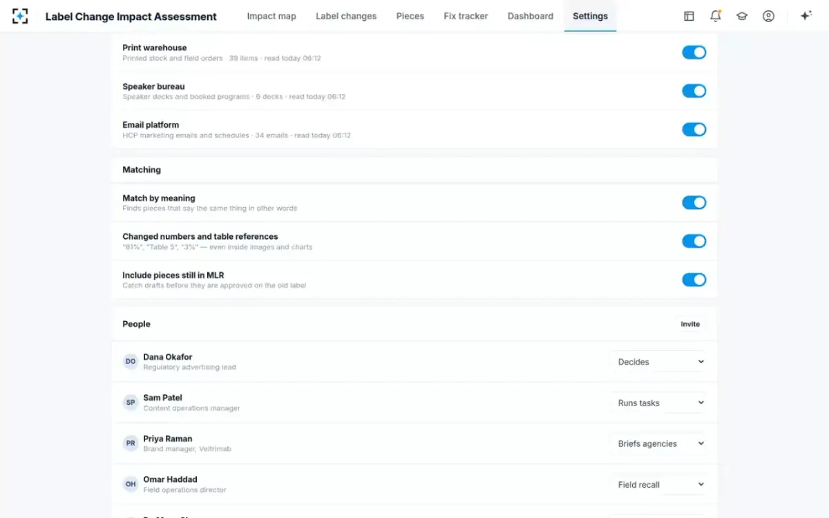 Label Change Impact Assessment — Sources and matching