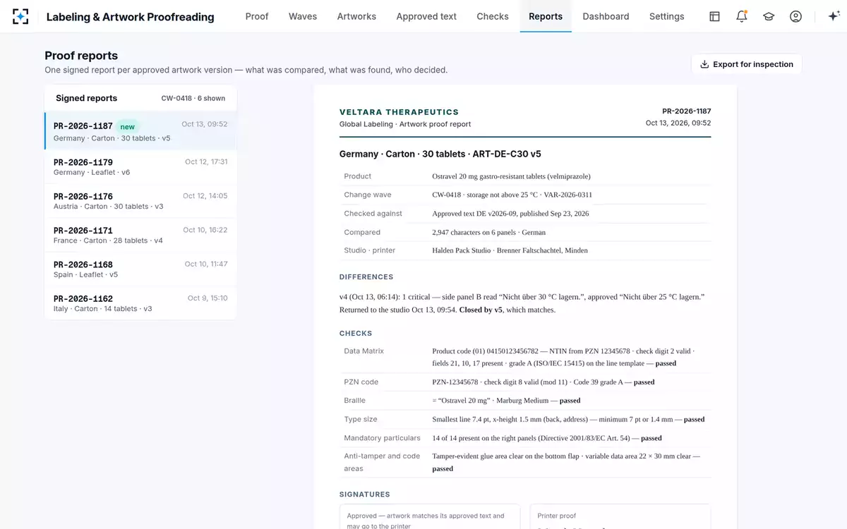 Labeling & Artwork Proofreading — Proof reports