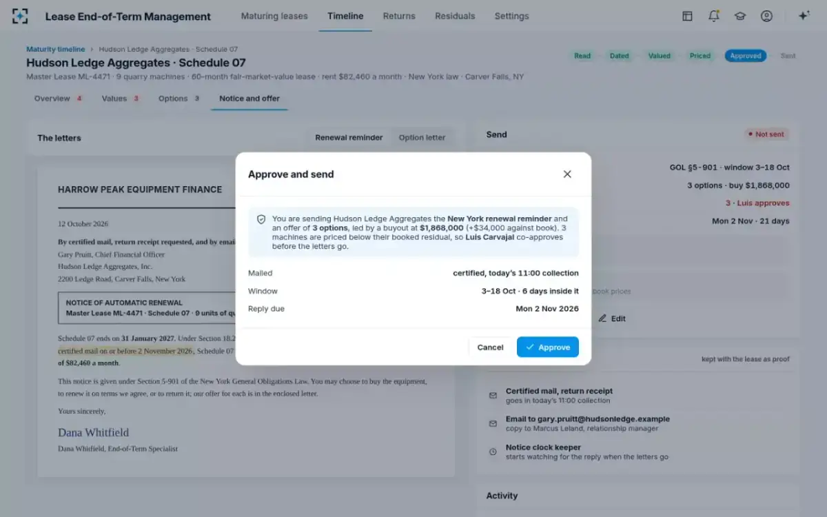 Lease End-of-Term Management — Approve and send