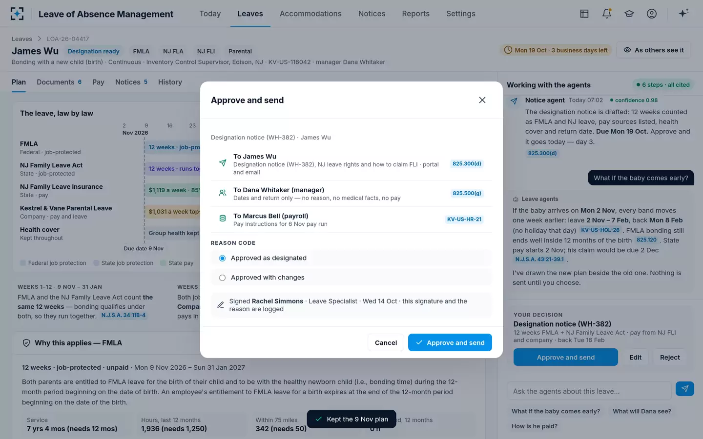 Leave of Absence Management — Approve and send