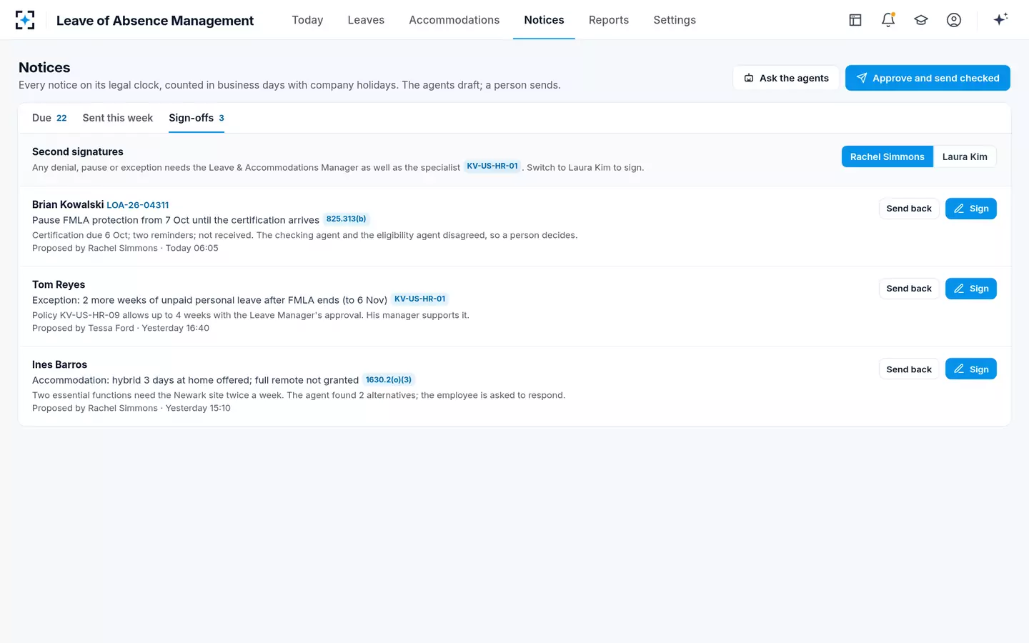 Leave of Absence Management — Second signatures